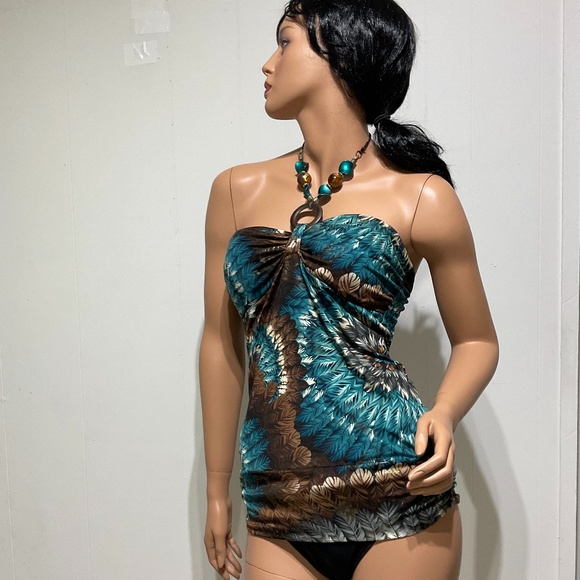 Vintage Belinda Top Blouse Size M Beads accents Halter Padded Bra Stretch USA - Picture 16 of 16